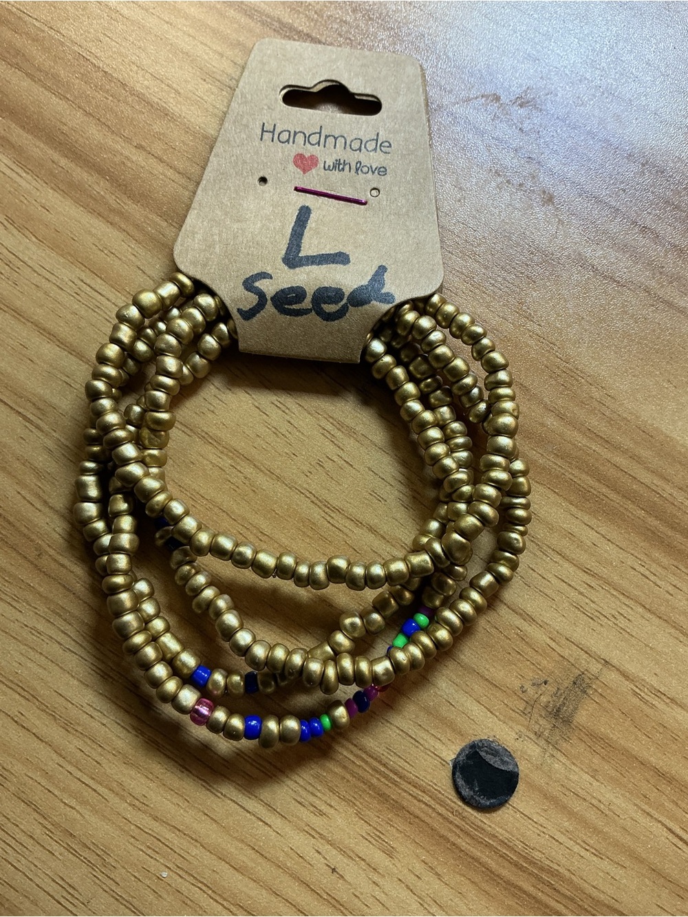 Handmade Gold Seed Bead Stretch Bracelet with Multicolor Accents - Picture 2 of 7